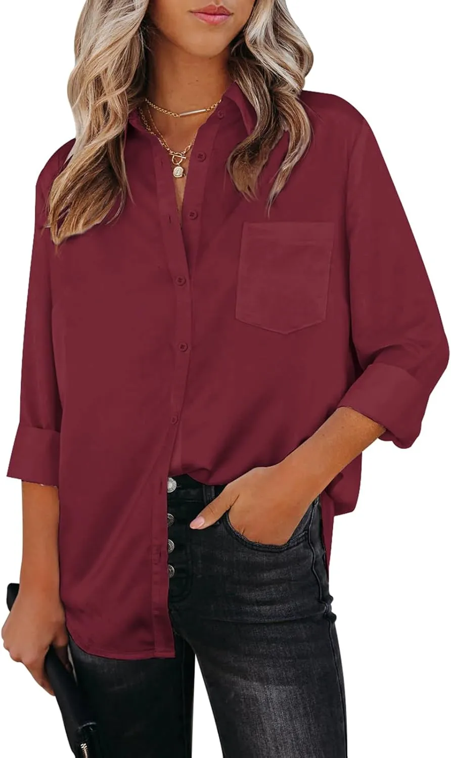 Womens Button Down Shirts Dress Shirts Long Sleeve Collared Blouses