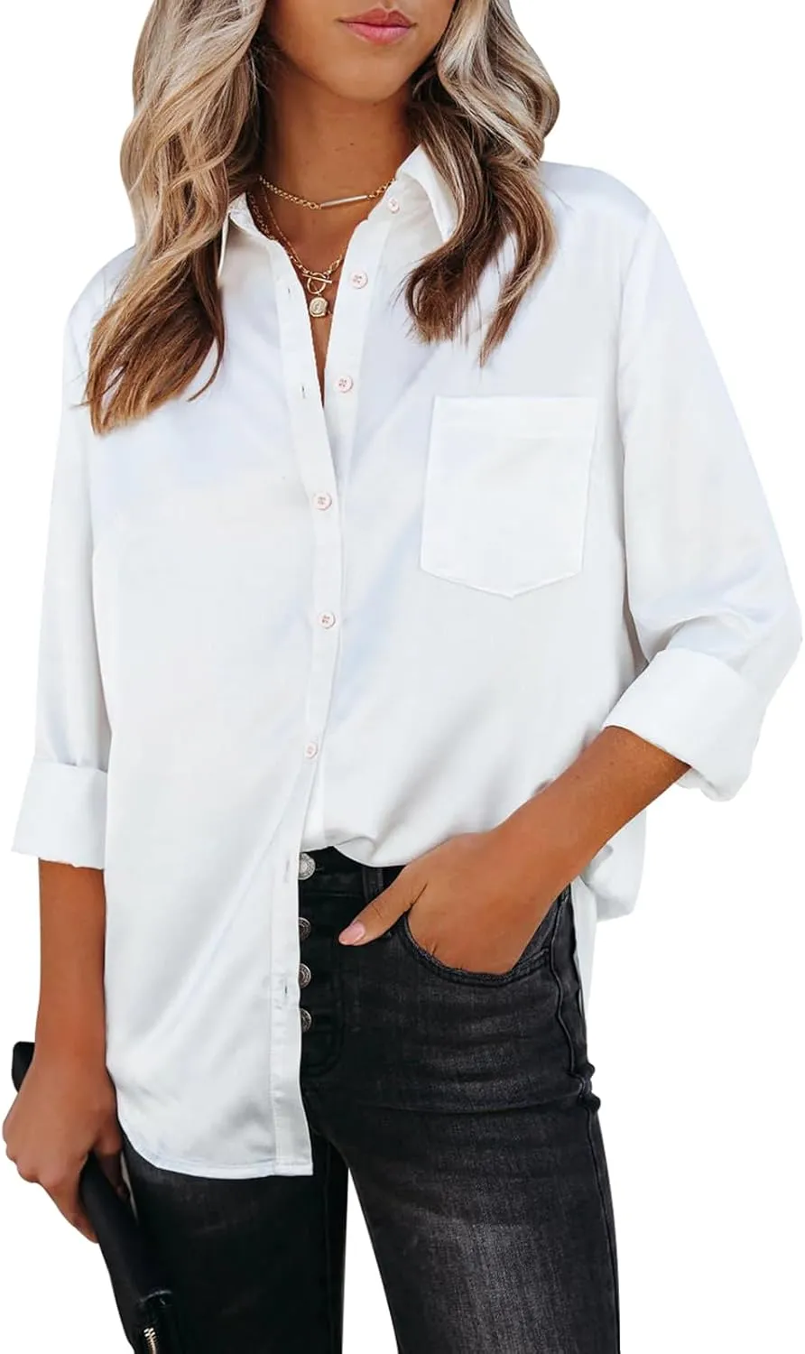 Womens Button Down Shirts Dress Shirts Long Sleeve Collared Blouses