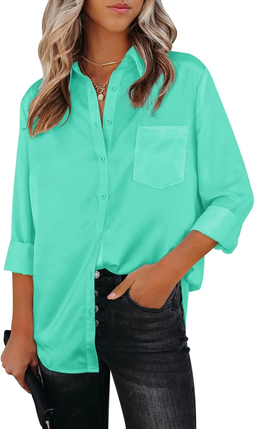 Womens Button Down Shirts Dress Shirts Long Sleeve Collared Blouses