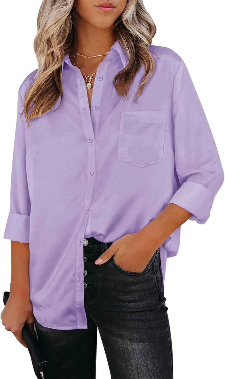Womens Button Down Shirts Dress Shirts Long Sleeve Collared Blouses