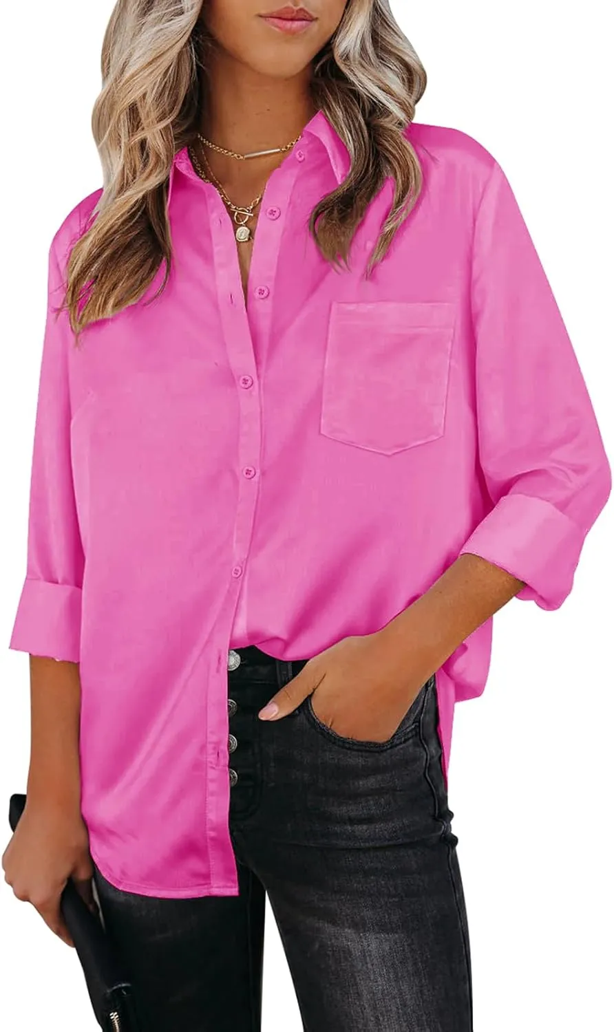 Womens Button Down Shirts Dress Shirts Long Sleeve Collared Blouses