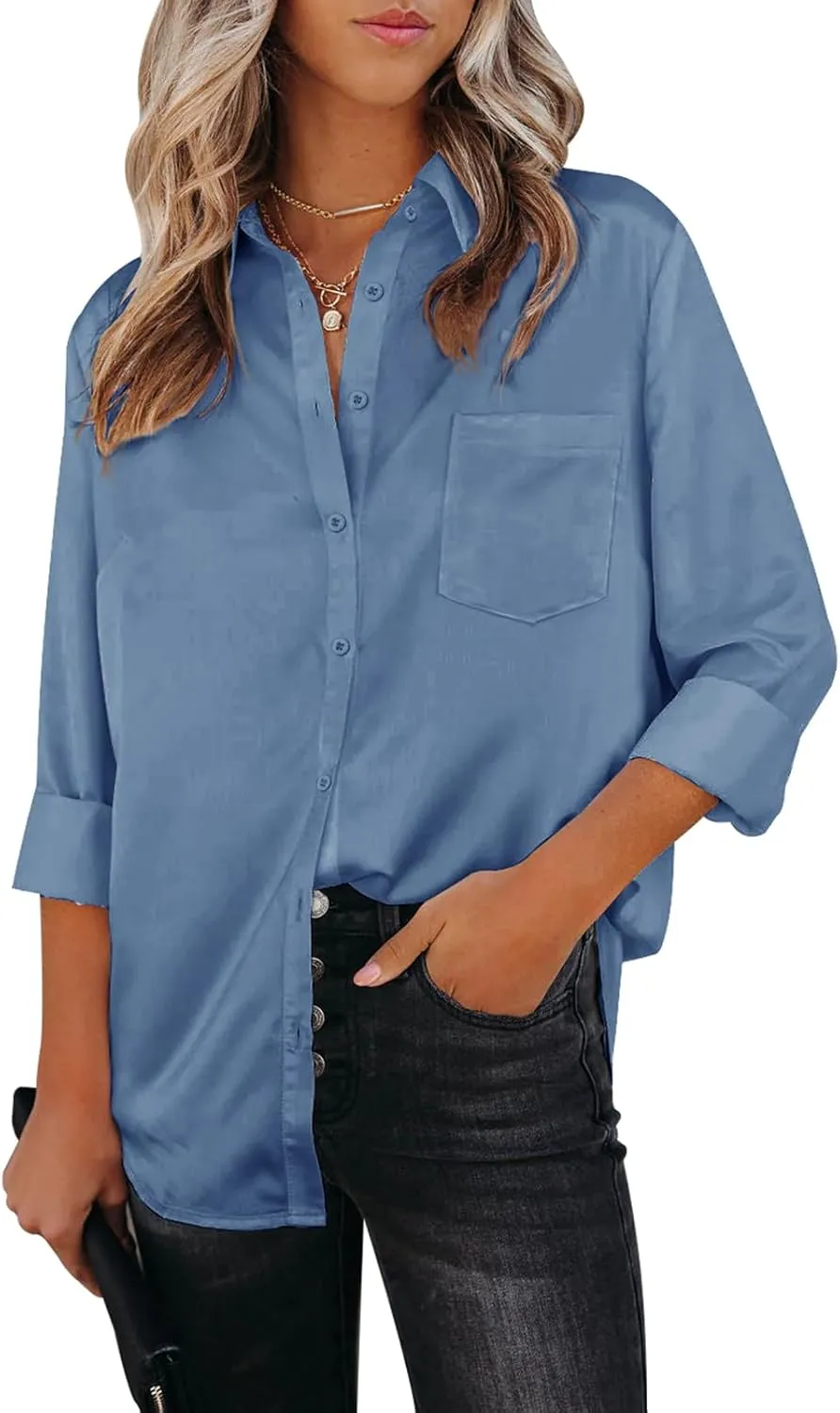 Womens Button Down Shirts Dress Shirts Long Sleeve Collared Blouses
