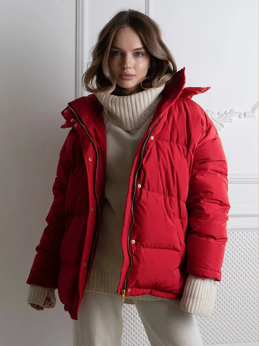 Women’s Fashionable Short Thick Puffer Coat with Belt
