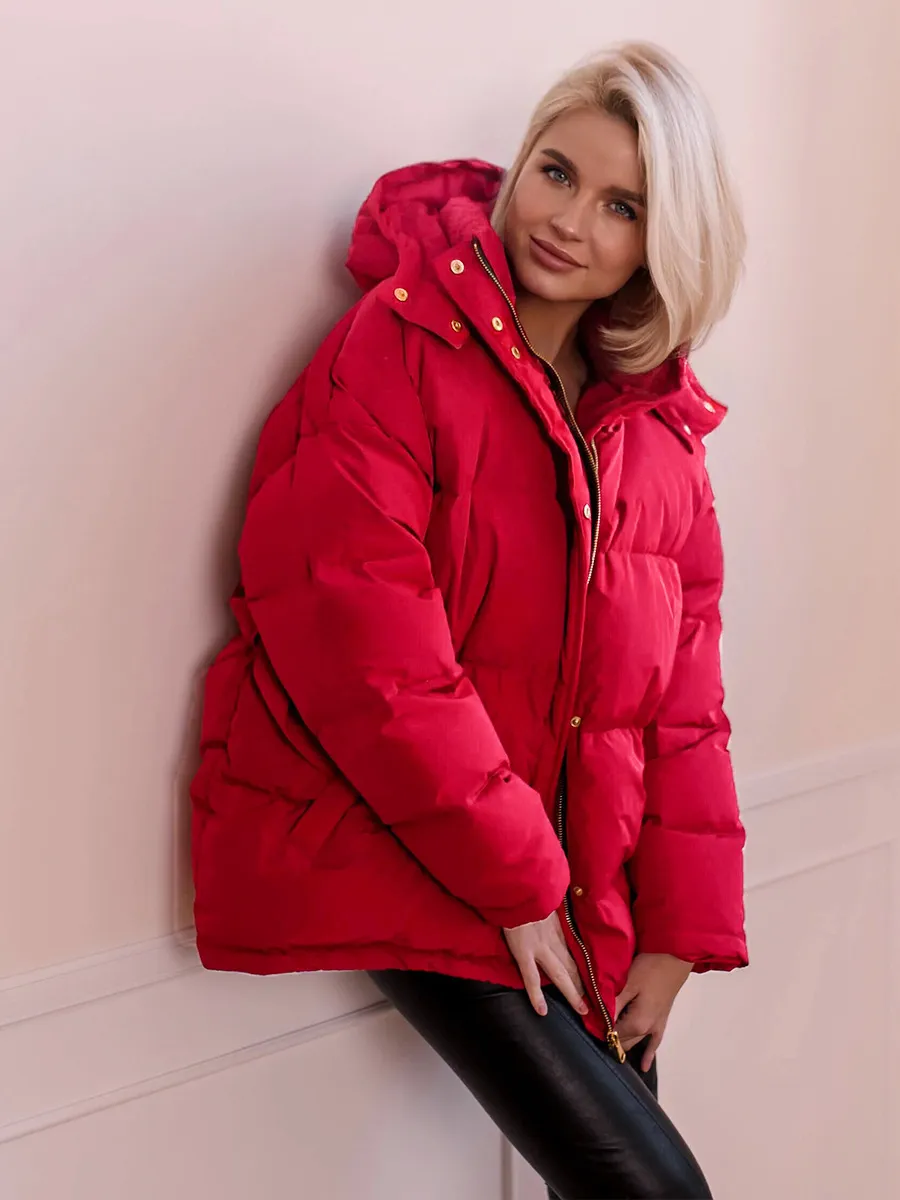 Women’s Fashionable Short Thick Puffer Coat with Belt