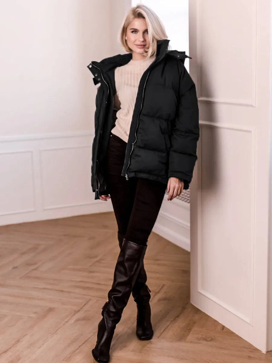 Women’s Fashionable Short Thick Puffer Coat with Belt