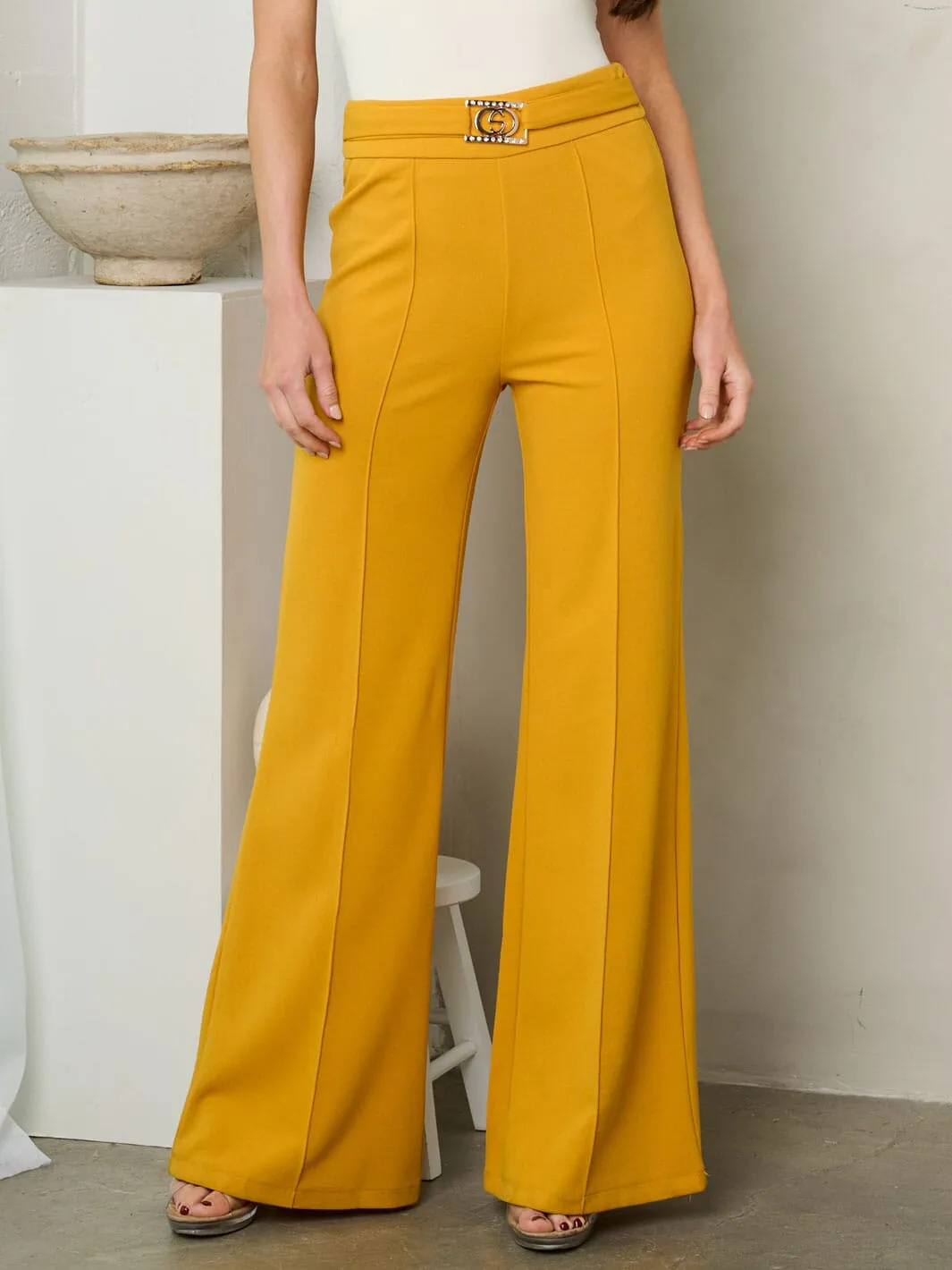 WOMEN'S FRONT BELT WIDE LEG PANTS