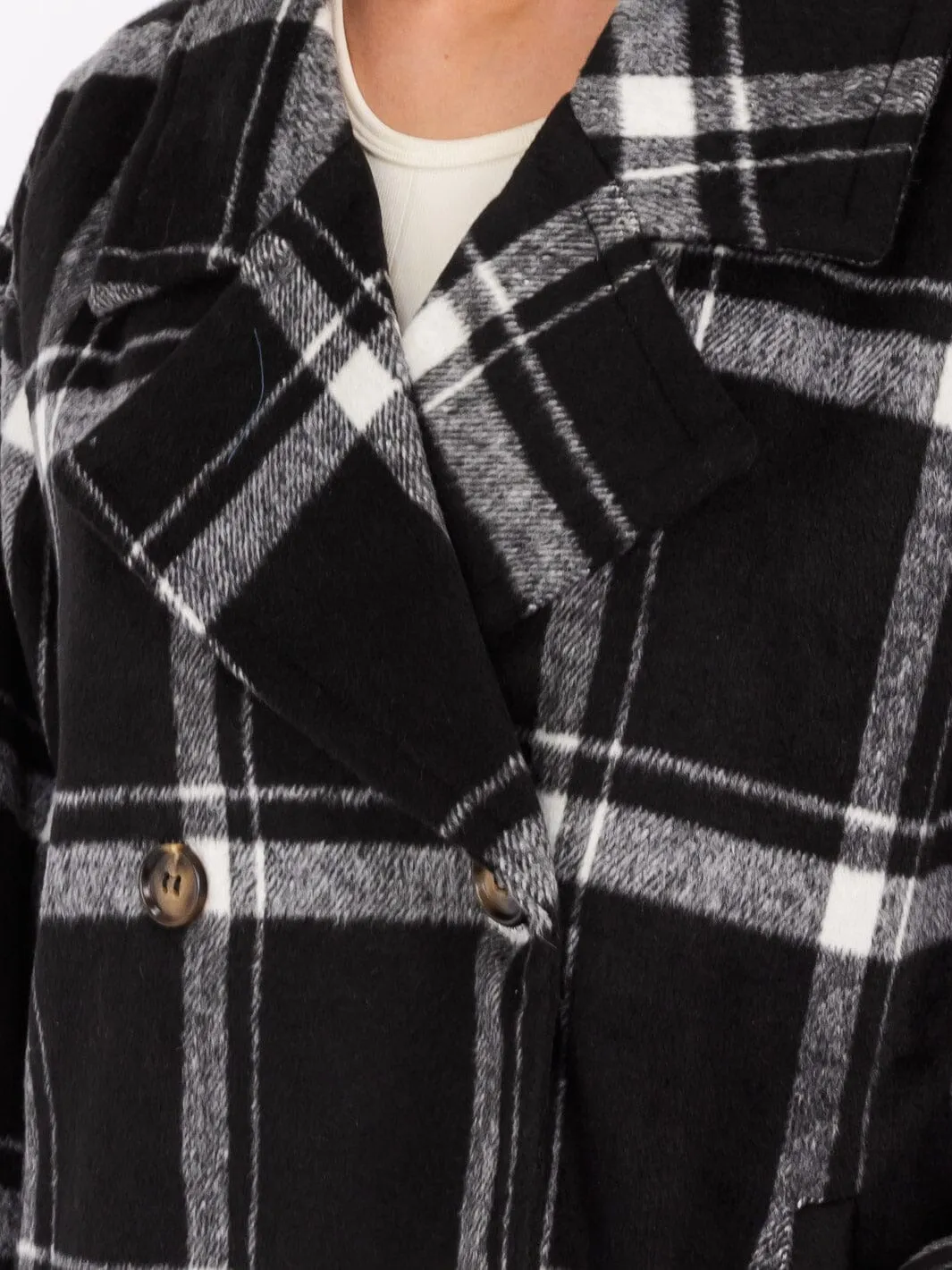 WOMEN'S LONG SLEEVE BUTTON CLOSURE FRONT POCKETS PLAID COAT