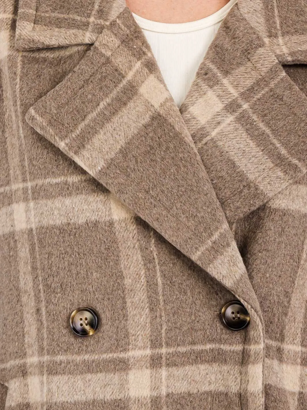 WOMEN'S LONG SLEEVE BUTTON CLOSURE FRONT POCKETS PLAID COAT