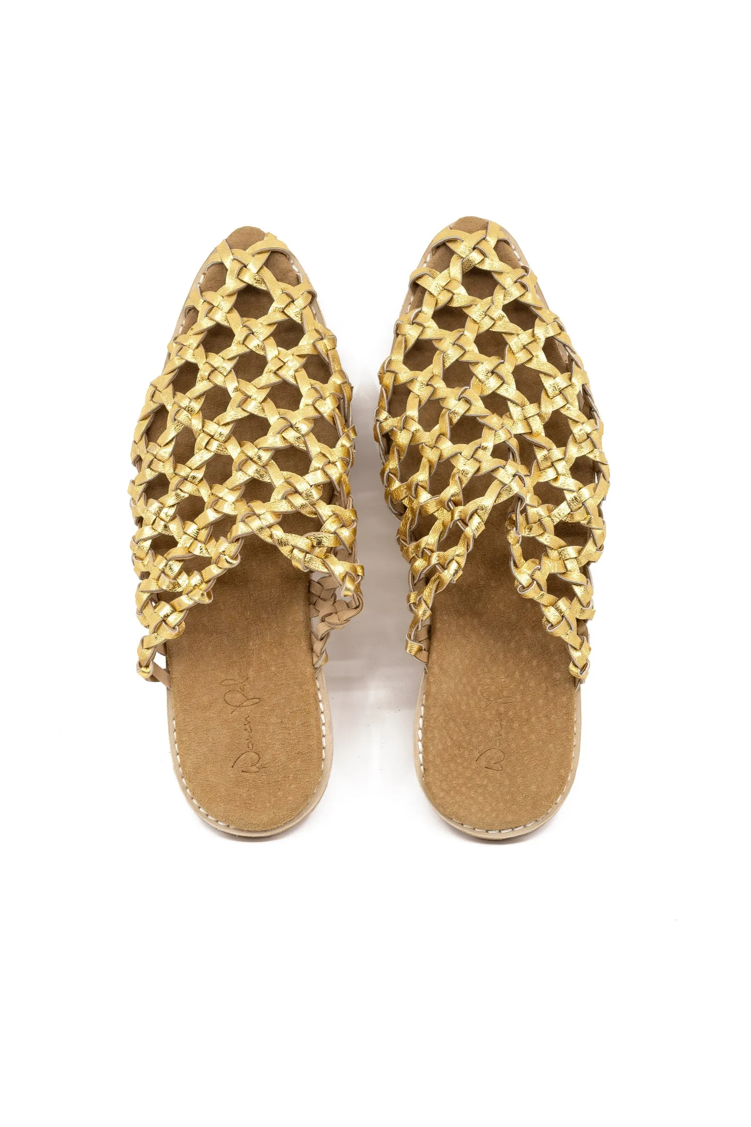 Woven Palm French Rosette Mule - Gold