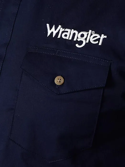 Wrangler Men's Long Sleeve Shirt - Wrangler Logo on Sleeve in Navy