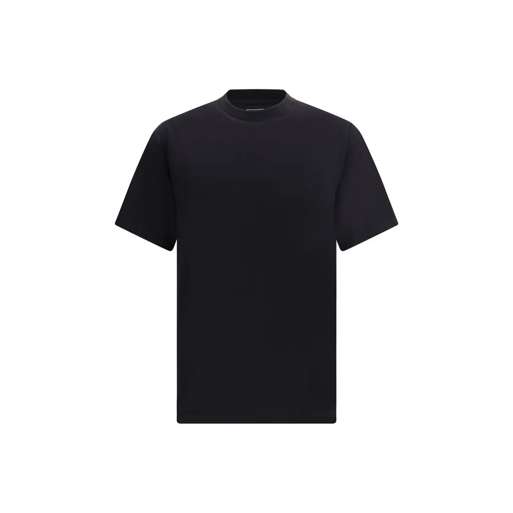 Y-3 Men Black T-Shirt Cotton Printed Ribbed Crew Neck Short Sleeves Casual Top