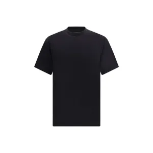Y-3 Men Black T-Shirt Cotton Printed Ribbed Crew Neck Short Sleeves Casual Top