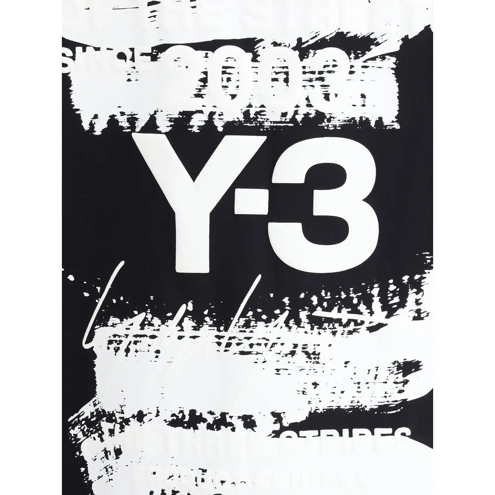 Y-3 Men Black T-Shirt Cotton Printed Ribbed Crew Neck Short Sleeves Casual Top