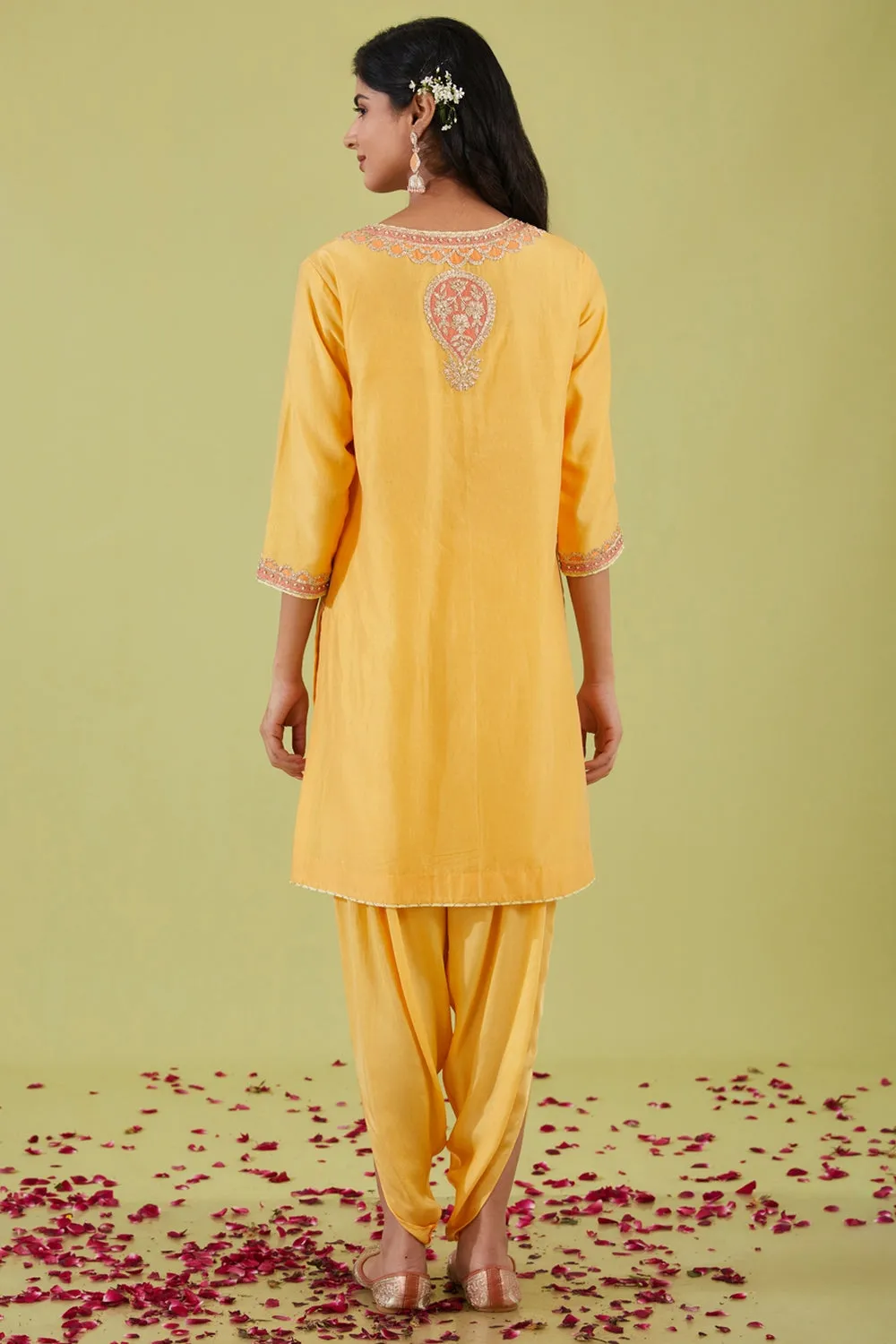 Yellow Short Kurta With Pants