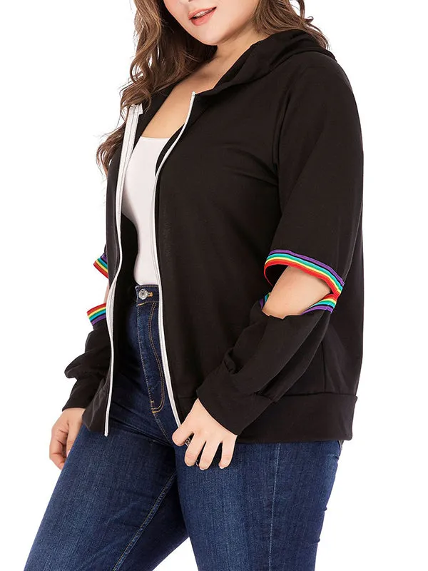 Zipper Shirt Arm Hole Long Sleeve Hooded Sweater Coat Plus Size