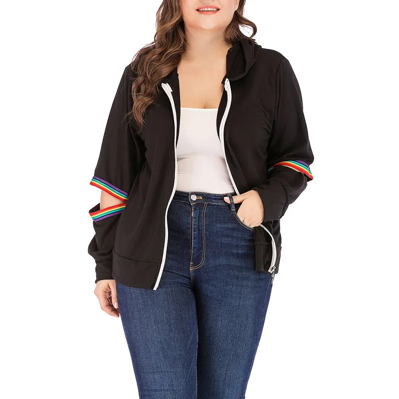 Zipper Shirt Arm Hole Long Sleeve Hooded Sweater Coat Plus Size