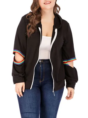 Zipper Shirt Arm Hole Long Sleeve Hooded Sweater Coat Plus Size