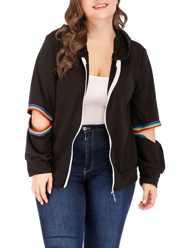 Zipper Shirt Arm Hole Long Sleeve Hooded Sweater Coat Plus Size